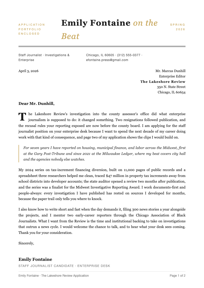 Editorial magazine cover letter